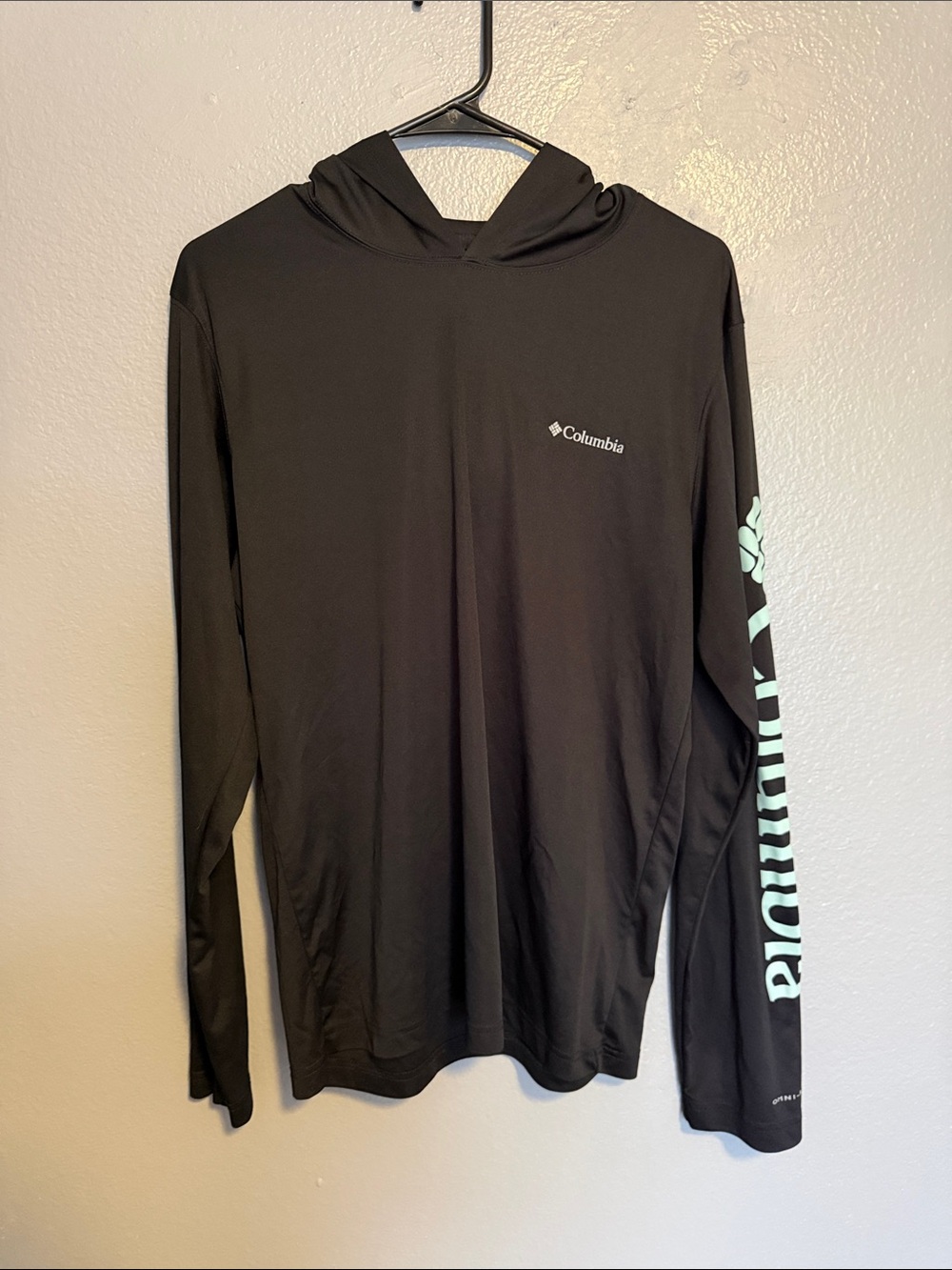 Columbia Black Hooded Long Sleeve with Mint Sleeve Branding